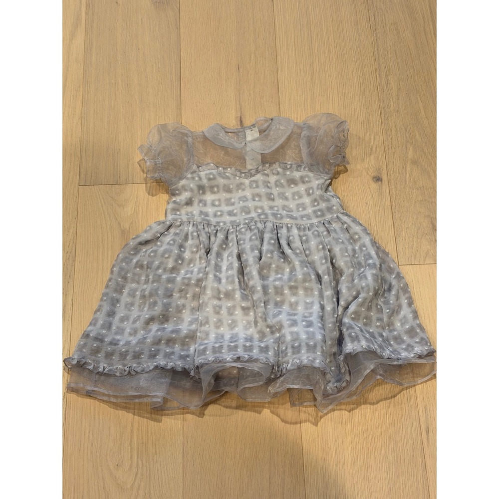 Noralee Girls Grey Swiss Dot Organza Dress Size 4 Peter Pan Collar